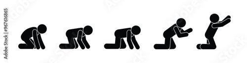 icon man on all fours, sticks figure people isolated silhouettes