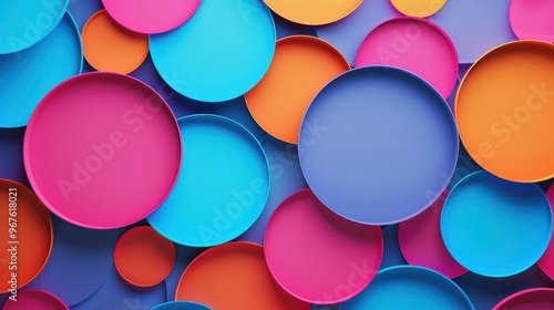 A vibrant arrangement of colorful circular plates in various sizes and hues.