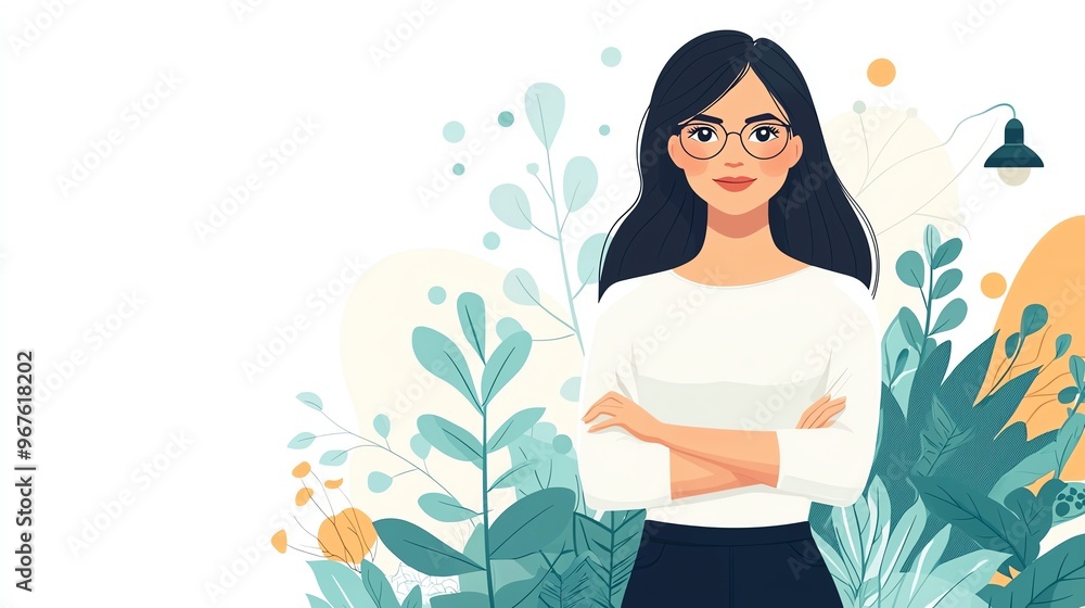 Entrepreneurial woman leading a tech startup, flat design illustration Entrepreneurial woman leading a tech startup, flat design illustration