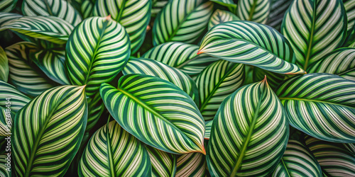 Close up of intricate Calathea Orbifolia leaves with unique patterns and colors, Calathea Orbifolia, close-up, leaves, tropical photo