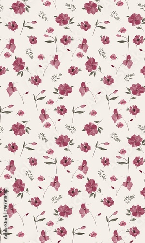 Pretty pink rose flower petals in a seamless pattern