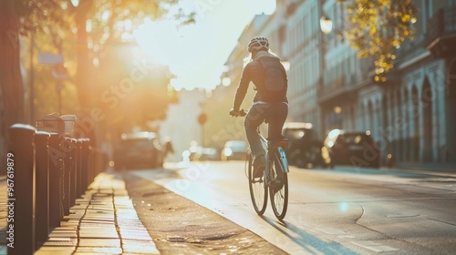 riding bicycle in city, town, go to work, hobby activity