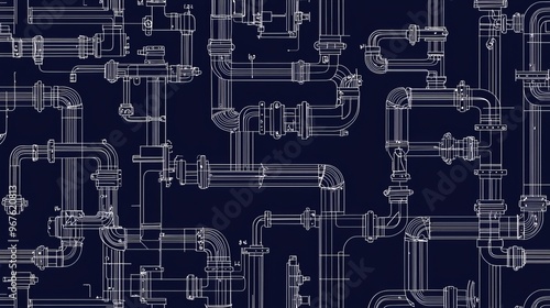 White piping on a blue background for water, gas, and oil. Illustration in line art style. photo