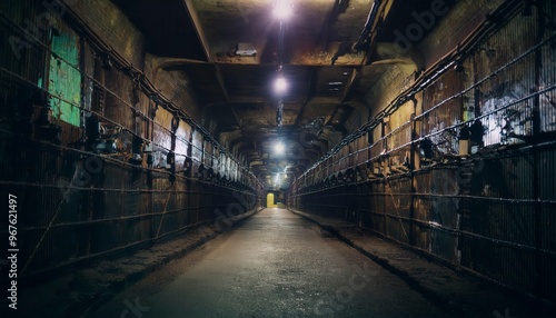 Fototapeta Naklejka Na Ścianę i Meble -  Old spooky factory tunnel. Generated image