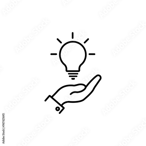 Hand line icon with Lamp light bulb . Idea symbol. Editable stroke. simple illustration mobile concept app line icon and web design. Editable stroke. Design template vector