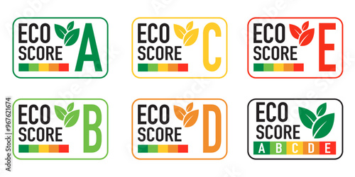  Nutri-score,  sustainability vector label, Nutri-score nutrition label,Nutritional rating system showing food products value.