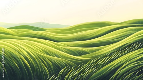 Abstract Green Hills Landscape Wavy Grass Nature Background