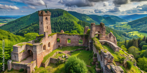 Ruins of Engelbourg Castle the Witch's Eye Thann, Vosges, France Europe, castle, ruins, Engelbourg, Thann, Vosges photo