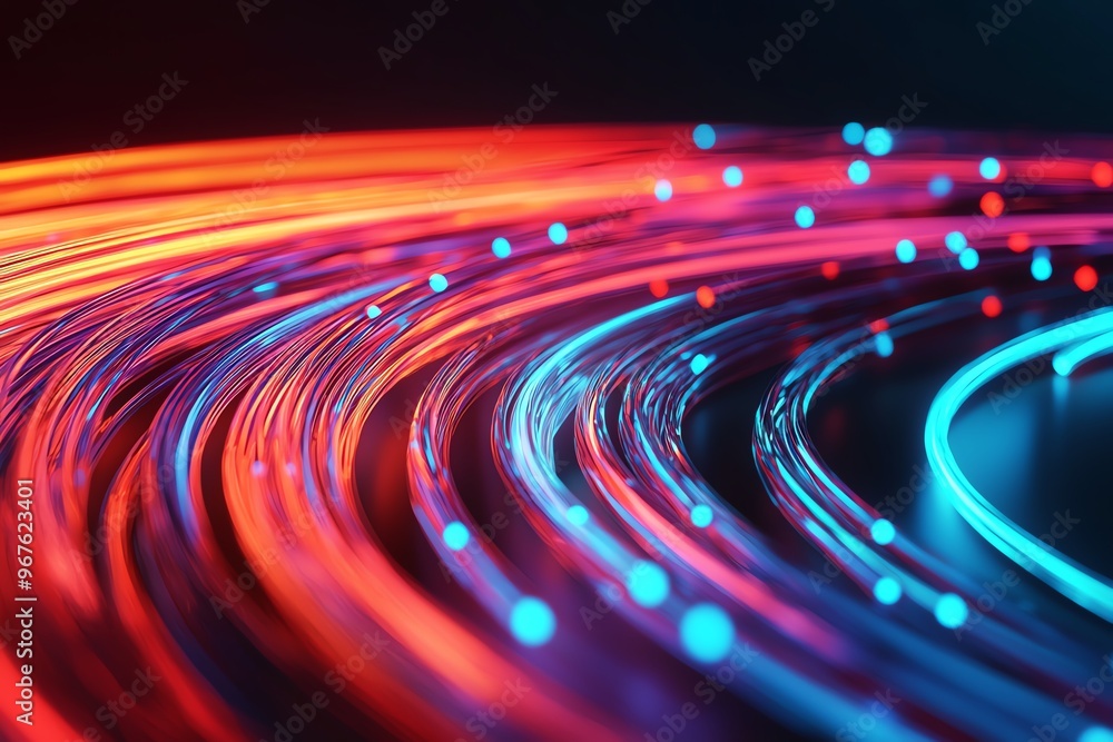 Glowing fiber optic strands swirling in abstract patterns, futuristic glowtime, high-tech and visually striking Glowing fiber optic strands swirling in abstract patterns, futuristic glowtime, high-tech and visually striking