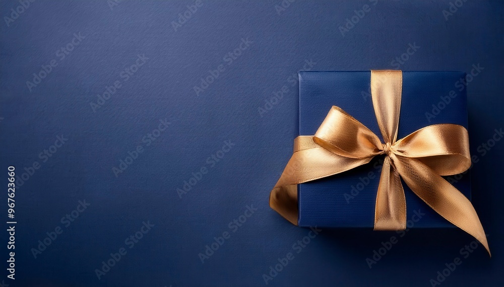 Dark gift box with gold satin ribbon on dark background. Generated image Dark gift box with gold satin ribbon on dark background. Generated image