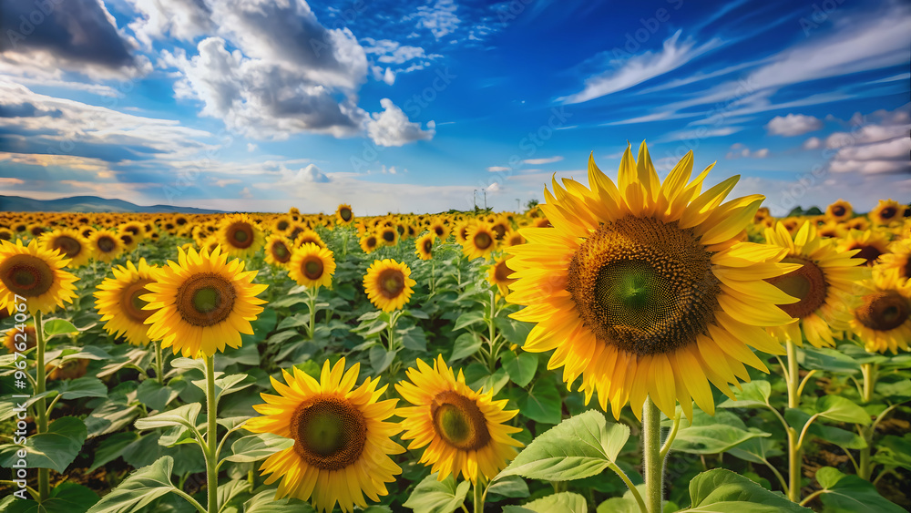 Vibrant sunflower fields under a clear blue sky , nature, landscape, sunflowers, agriculture, sunny day, horizon, vast, beautiful Vibrant sunflower fields under a clear blue sky , nature, landscape, sunflowers, agriculture, sunny day, horizon, vast, beautiful