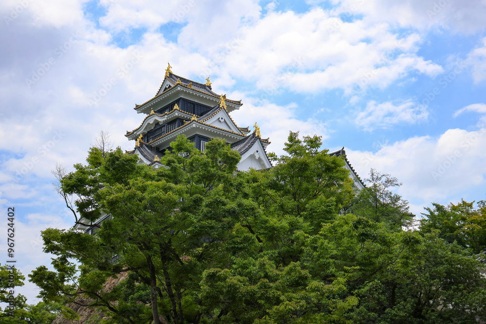 The lush green trees around Okayama Castle in summer The lush green trees around Okayama Castle in summer