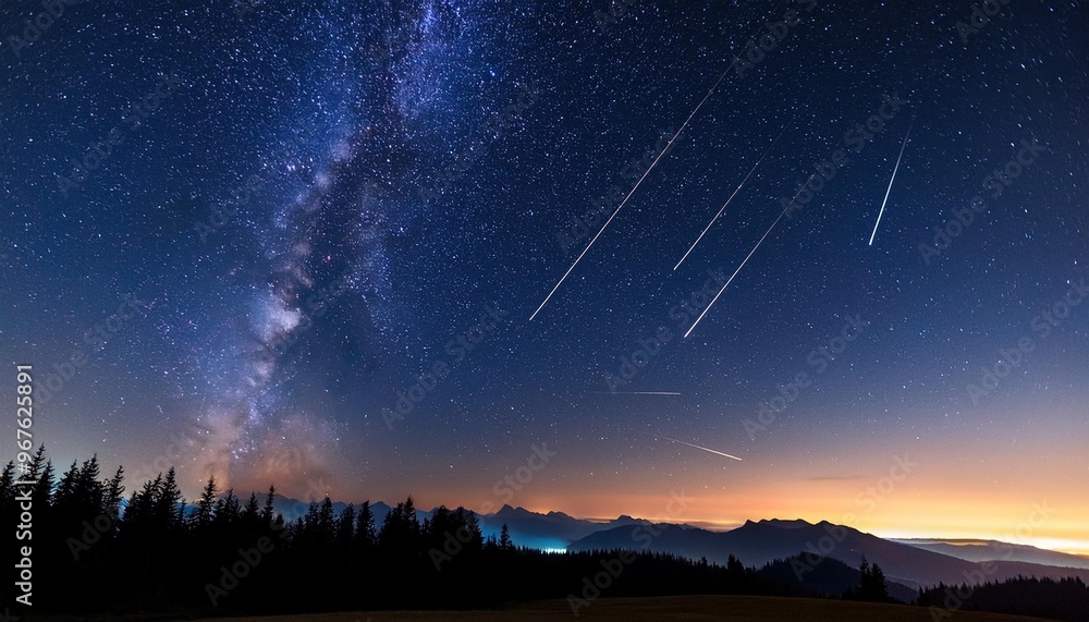 starry night sky with milky way band and shooting stars Stock Photo ...