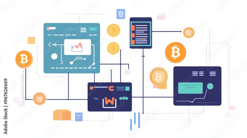 Modern digital finance concept featuring graphs, cryptocurrency, and data analysis. Ideal for tech and finance-related projects. Modern digital finance concept featuring graphs, cryptocurrency, and data analysis. Ideal for tech and finance-related projects.