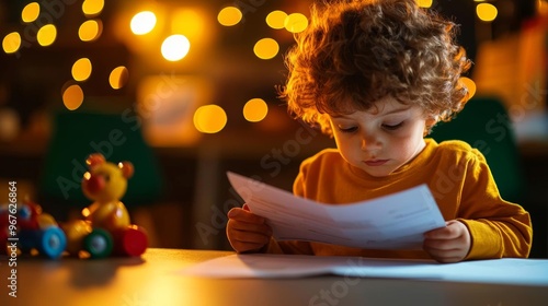 A child with a minor injury, looking at an insurance brochure while playing with a favorite toy