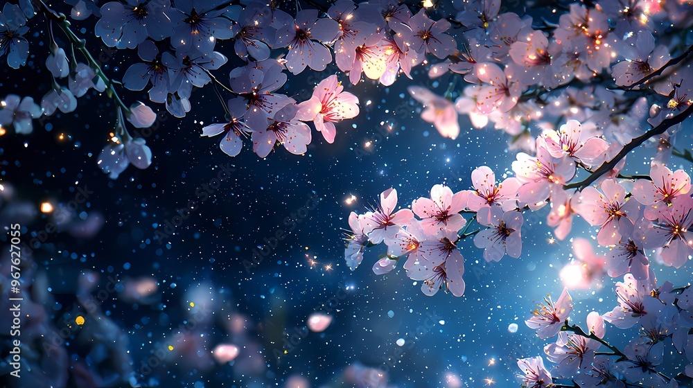 Delicate cherry blossoms in twilight, creating a dreamlike atmosphere. Delicate cherry blossoms in twilight, creating a dreamlike atmosphere.