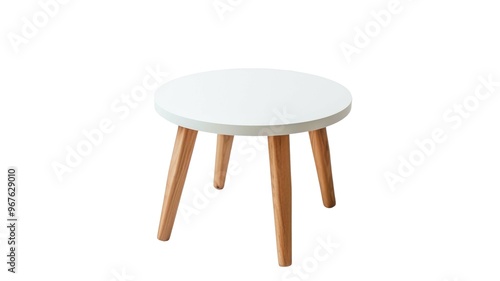 Old Fashion Wooden Stool and Table with White Marble Top Isolated on Png Background.