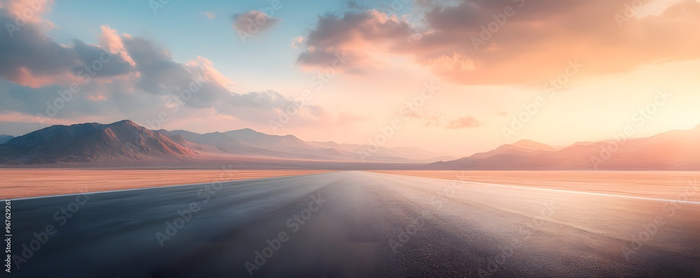 Empty Road Leading to Mountains at Sunset Empty Road Leading to Mountains at Sunset