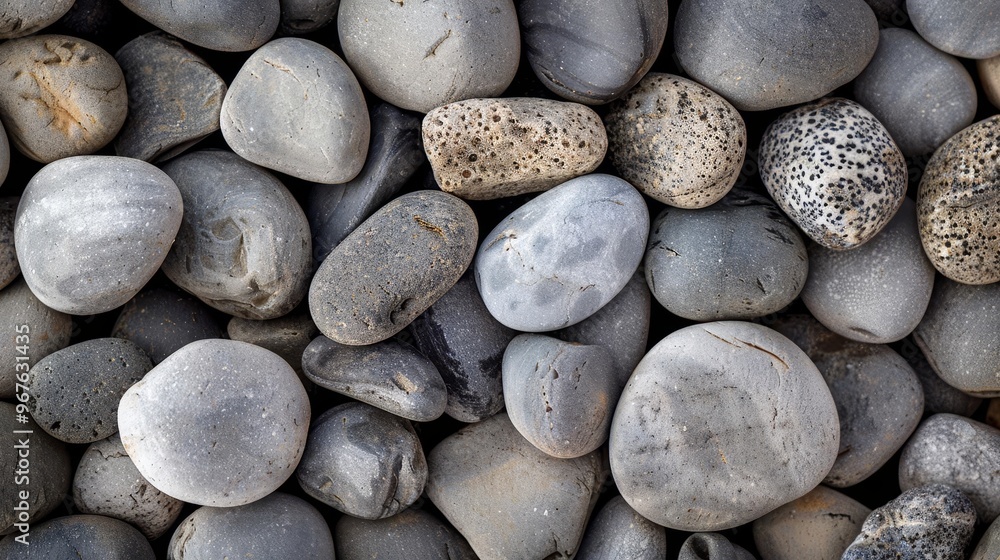 Close-up of smooth, grey river rocks, perfect for a natural background. Close-up of smooth, grey river rocks, perfect for a natural background.
