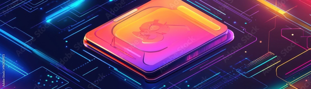 Vibrant digital artwork featuring a glowing abstract shape with neon lines, perfect for technology and modern design themes. Vibrant digital artwork featuring a glowing abstract shape with neon lines, perfect for technology and modern design themes.