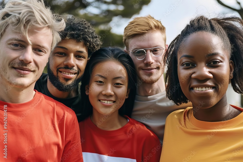 Diverse group of young adults smiling and looking at the camera. Diverse group of young adults smiling and looking at the camera.