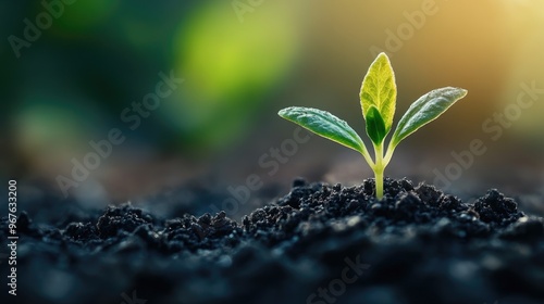 A close-up of a tiny, new sprout emerging from rich soil, symbolizing growth and renewal.