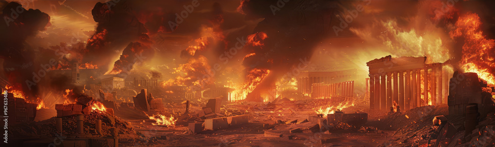 Sodom and Gomorrah, a dramatic biblical scene with fire and destruction, illustrating divine judgment Sodom and Gomorrah, a dramatic biblical scene with fire and destruction, illustrating divine judgment