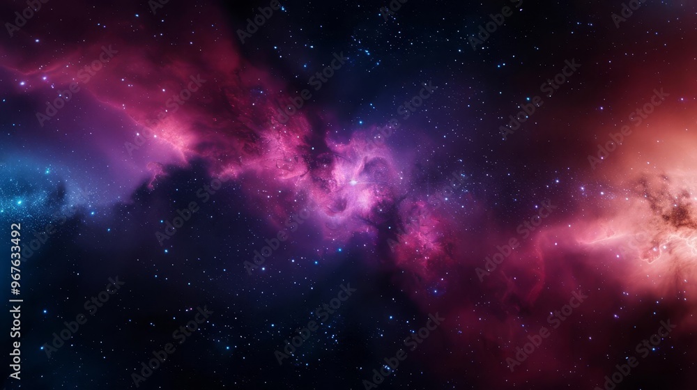 Fototapeta premium A vibrant nebula with swirling clouds of gas and dust in a dark space background.
