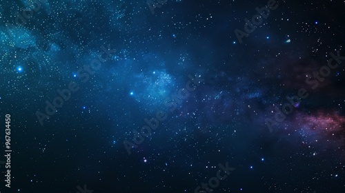 A breathtaking cosmic view features a vast expanse of stars against a deep blue and black backdrop, illuminated by vibrant purple and teal nebulae, perfect for educational and creative projects.