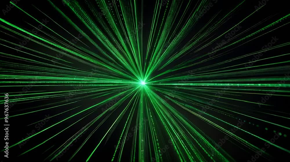 Dynamic Green Laser Light Burst Against a Dark Background Dynamic Green Laser Light Burst Against a Dark Background