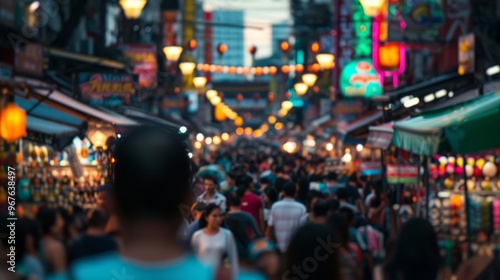 Cultural vibes on Yaowarat, Thailand night market road, bustling crowd, open space