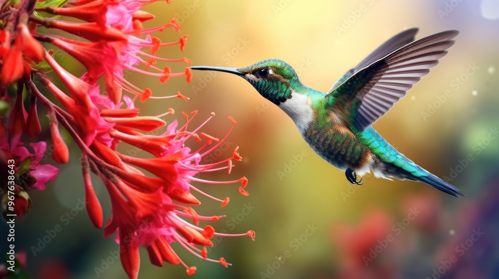 Fototapeta premium beautiful colorful colibri bird in nature landscape