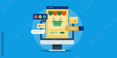 Online business social selling and purchasing from ecommerce webstore, customer experience, shopping basket cart concept, vector illustration.