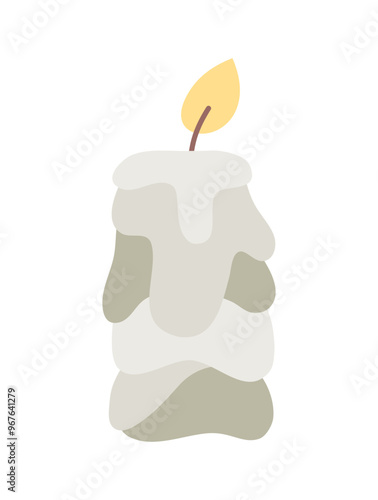Wax vector decoration aesthetics candle. Hand drawn colored illustration. Delicate romantic element of decor. Cozy glowing burning candle wick. christmas, wedding, birthday, valentine day