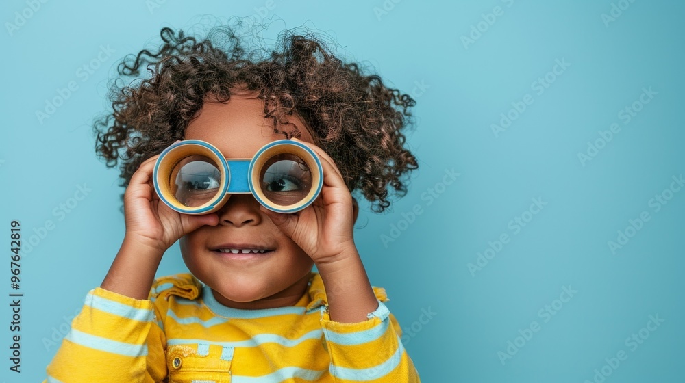 Child enjoying a fun moment with paper binoculars, captured in a studio setting against a plain background. Child enjoying a fun moment with paper binoculars, captured in a studio setting against a plain background.