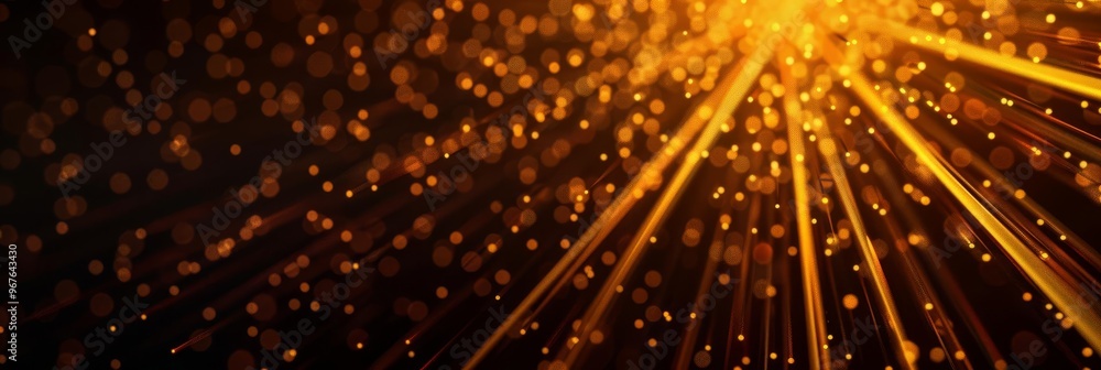 Abstract golden light rays burst from a dark background. Abstract golden light rays burst from a dark background.