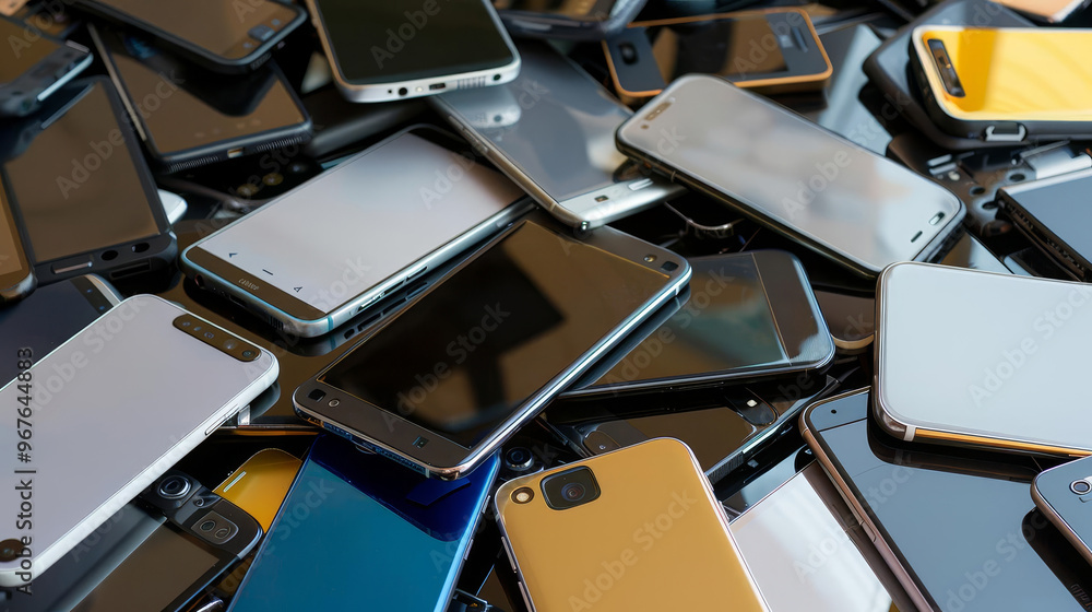 A pile of used smartphones, demonstrating the growing issue of electronic waste. A pile of used smartphones, demonstrating the growing issue of electronic waste.