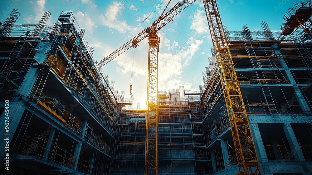 Construction Site with Cranes and Scaffolding Construction Site with Cranes and Scaffolding