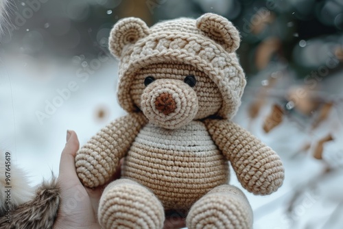 Wallpaper Mural Hand-crocheted teddy bear in a snowy setting. Torontodigital.ca