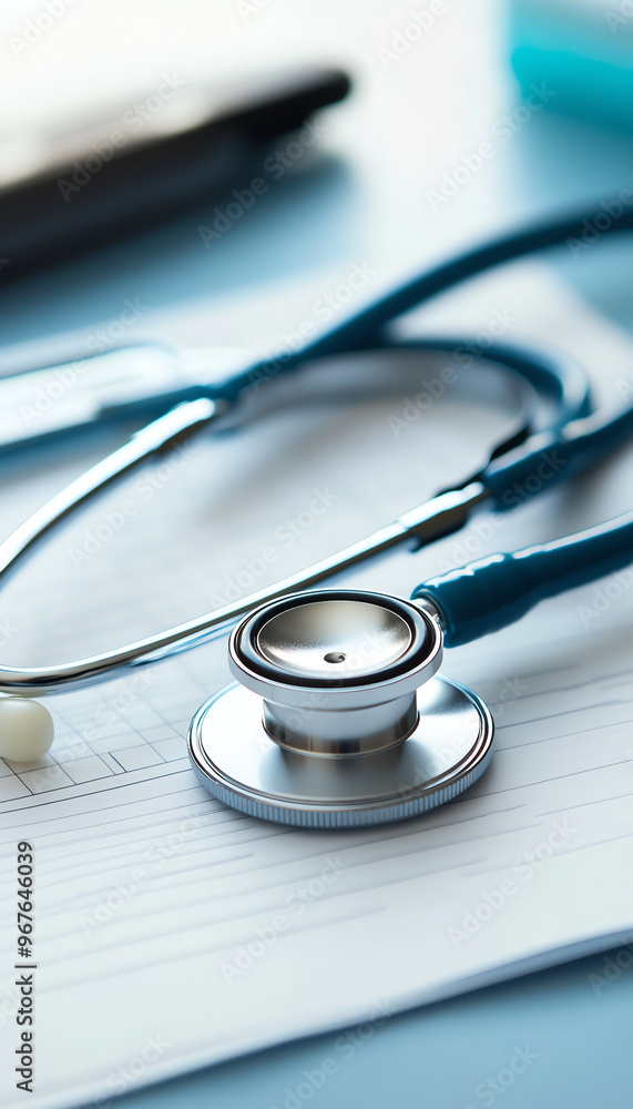 A close-up of a stethoscope on a medical paper, symbolizing healthcare and doctor-patient communication. A close-up of a stethoscope on a medical paper, symbolizing healthcare and doctor-patient communication.