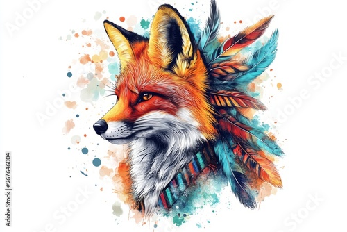 Wallpaper Mural Watercolor illustration of a fox's face with vibrant colors and artistic details Torontodigital.ca
