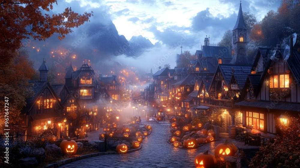 Fototapeta premium Halloween festival in a small eerie town