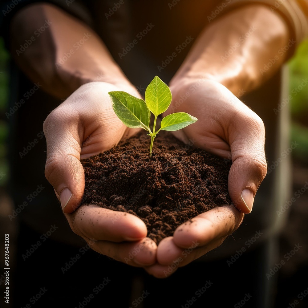 Hands Holding Young Plant with Soil, Symbolizing Growth, Environment, and Sustainability in Nature Hands Holding Young Plant with Soil, Symbolizing Growth, Environment, and Sustainability in Nature