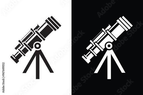 Black And White Telescope Vector silhouette icon.