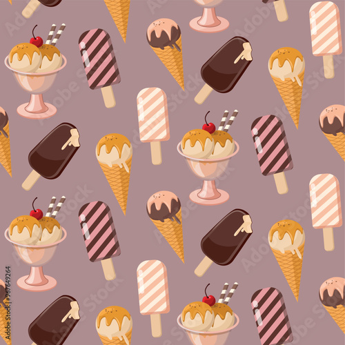 Ice cream background with a pattern of colorful ice cream photo