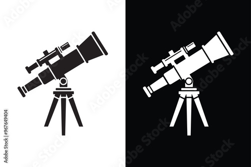 Black And White Telescope Vector silhouette icon.