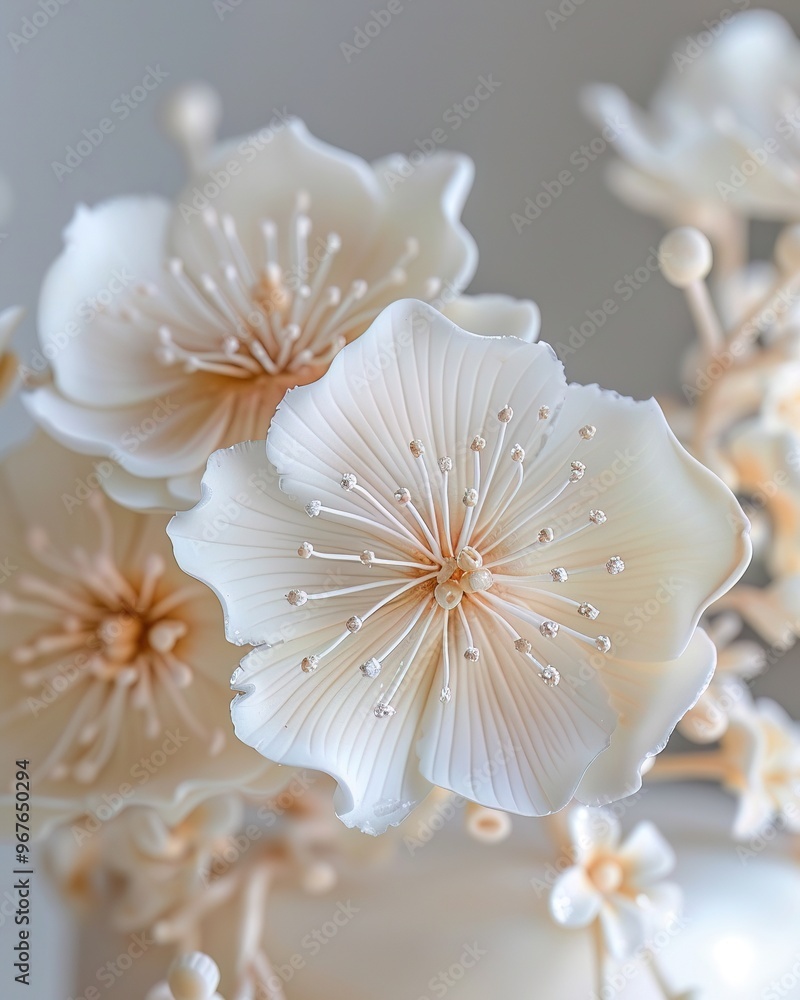 Macro shot of a birthday cakes sugar flower decoration, showcasing the delicate artistry and design, ideal for culinary creativity Macro shot of a birthday cakes sugar flower decoration, showcasing the delicate artistry and design, ideal for culinary creativity