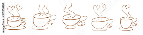 Coffee Cup Swirl Crayon Chalk Drawing Vector Set