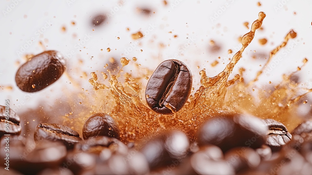 A Roasted Coffee Bean Soaking in a Coffee Splash A Roasted Coffee Bean Soaking in a Coffee Splash