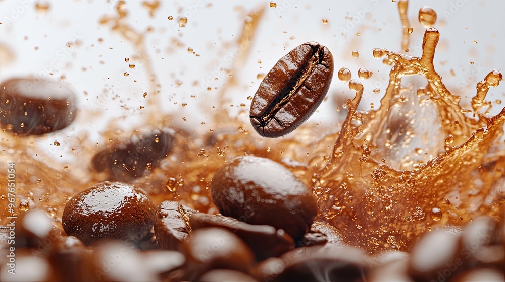 Coffee Bean Splashing into a Bed of Beans Coffee Bean Splashing into a Bed of Beans